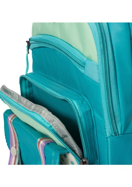 Çok Cepli Sırt Destekli Renkli Kız Çocuk Ilkokul Çantası HV2025 Turkuaz