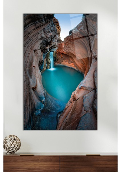 Kaya Arasında Göl Cam Tablo, Modern Ev ve Ofis Dekoru, Hediyelik Duvar Dekorasyonu, Kırılmaz Cam