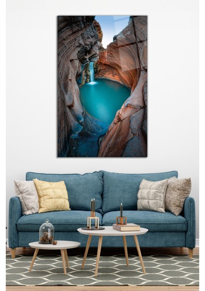 Kaya Arasında Göl Cam Tablo, Modern Ev ve Ofis Dekoru, Hediyelik Duvar Dekorasyonu, Kırılmaz Cam modelleri