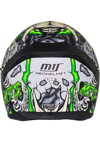 M-910 Pro Green Skull Full Face Kask – Güneş Vizörlü, Dot/ce Onaylı, Intercom Uyumlu modelleri