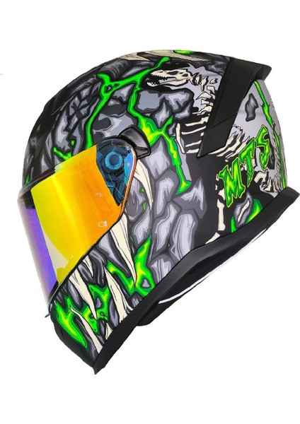 M-910 Pro Green Skull Full Face Kask – Güneş Vizörlü, Dot/ce Onaylı, Intercom Uyumlu fırsatları