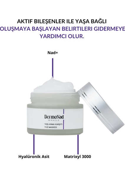 Aydınlatıcı, Canlandırıcı ,Yaşlanma Karşıtı Yüz Maskesi 50 ml (NAD+ ,Matrixyl 3000,Hyalüronik asit) fiyatları