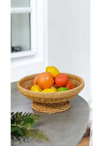 Yuvarlak 32 cm Ayaklı Hasır Sunumluk, Şık ve Kullanışlı Meyve Veya Ikramlar Için