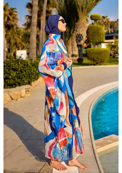 Geometrik Renkli Desenli Bağcıklı Pareo Kimono – P2508