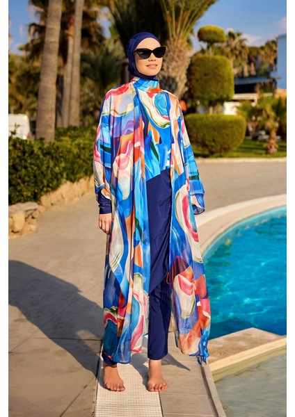 Geometrik Renkli Desenli Bağcıklı Pareo Kimono – P2508 fiyatları