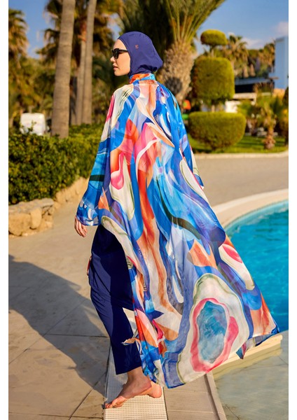 Geometrik Renkli Desenli Bağcıklı Pareo Kimono – P2508 fırsatları