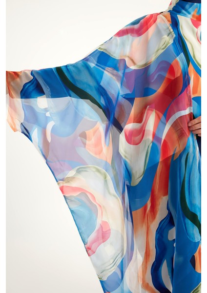Geometrik Renkli Desenli Bağcıklı Pareo Kimono – P2508