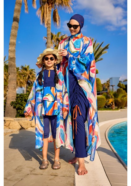 Geometrik Renkli Desenli Bağcıklı Pareo Kimono – P2508