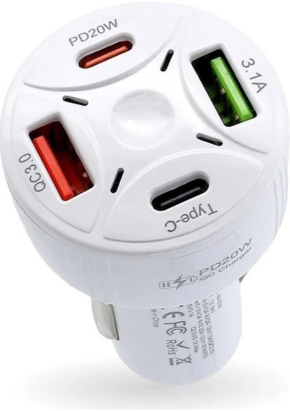 53W 2 Pd 2 USB Girişli Hızlı Şarj Araç Başlığı