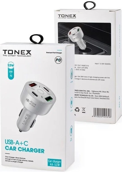 53W 2 Pd 2 USB Girişli Hızlı Şarj Araç Başlığı modelleri