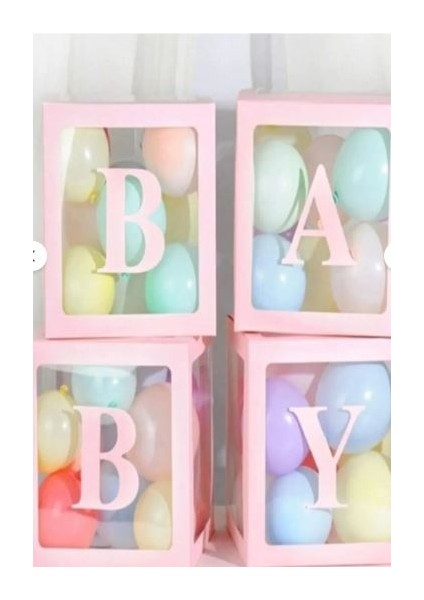 Baby Yazılı Şeffaf Balon Kutusu ve 20 Tane Pembe Balon Hastane Odası Süsleme