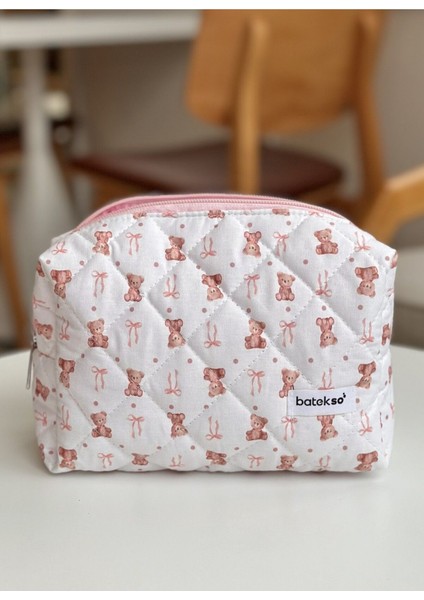 Pembe Ayıcık Desenli Makyaj Çantası - Büyük Boy fiyatları