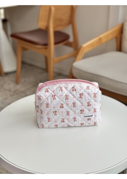 Pembe Ayıcık Desenli Makyaj Çantası - Büyük Boy indirimleri
