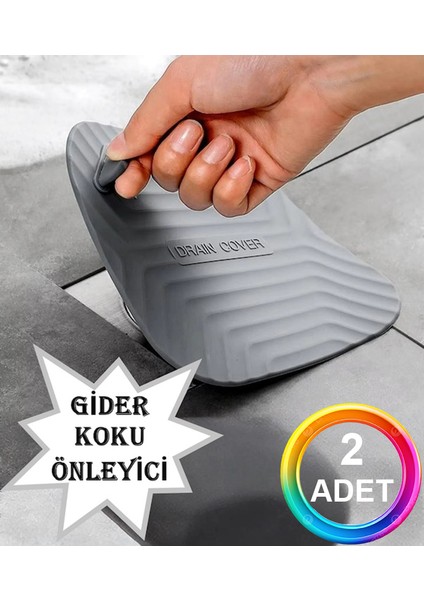 2 Adet Gider Koku Önleyici Giderici Kare Silikon Banyo Mutfak Balkon Lavabo Gider Tıpası Kapağı Gri