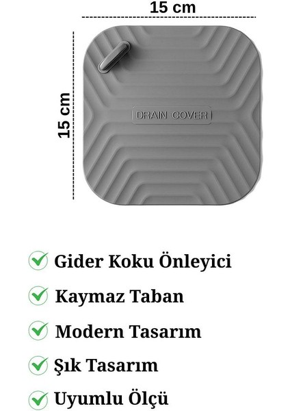 2 Adet Gider Koku Önleyici Giderici Kare Silikon Banyo Mutfak Balkon Lavabo Gider Tıpası Kapağı Gri indirimleri