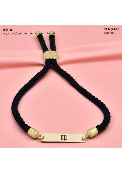 Altın Plakalı 14 Ayar Eylül Ayı Doğumlarına Siyah Örgülü Dikdörtgen Figürlü Hediye BILEKLIK-555AY fiyatları