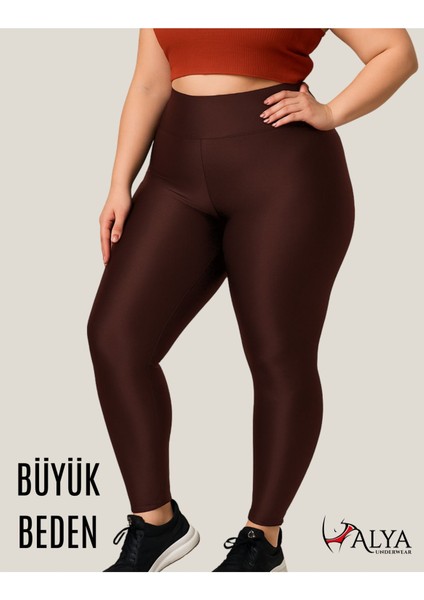 Büyük Beden Tayt Dalgıç Kumaş Yüksek Bel ( Kahverengi, 4xl)