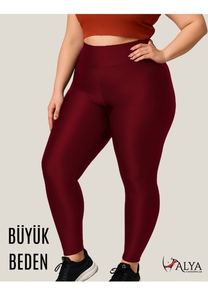 Büyük Beden Tayt Dalgıç Kumaş Yüksek Bel ( Bordo, 4xl)