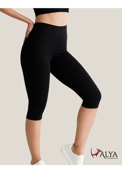 Diz Altı Kapri Tayt Yüksek Bel Likralı Dalgıç Kumaş ( Siyah, 2xl )