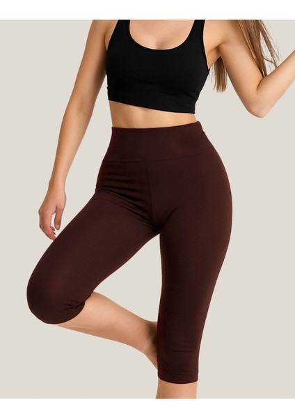 Diz Altı Kapri Tayt Yüksek Bel Likralı Dalgıç Kumaş ( Kahverengi, Xl ) modelleri