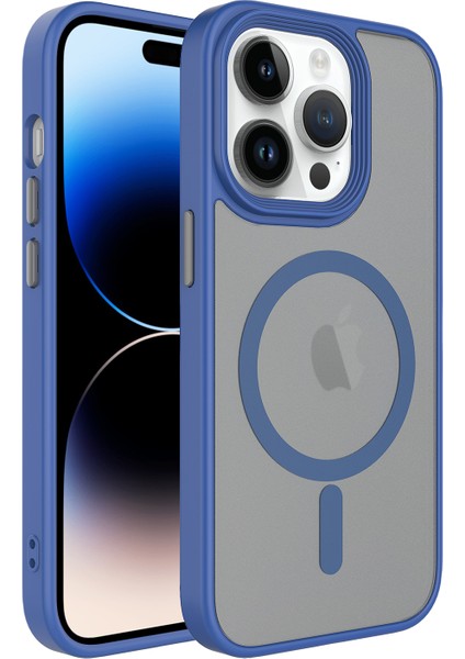 Apple iPhone 13 Pro Kılıf Mat Arka Yüzey Wireless Şarj Özellikli Vlmr Flet Magsafe Kapak-Mavi