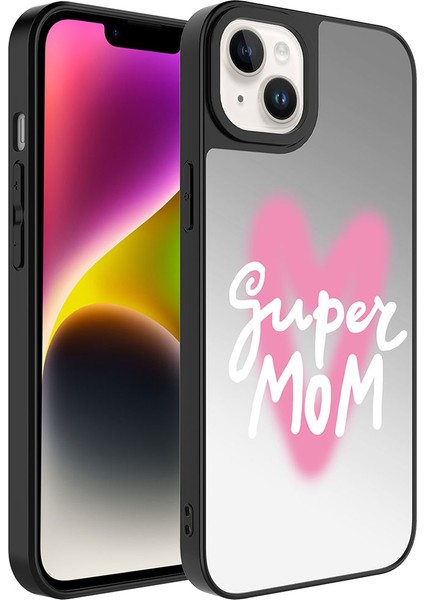 Apple iPhone 14 Kılıf Aynalı Desenli Kamera Korumalı Parlak Vlmr Mirror Kapak-Süper Anne
