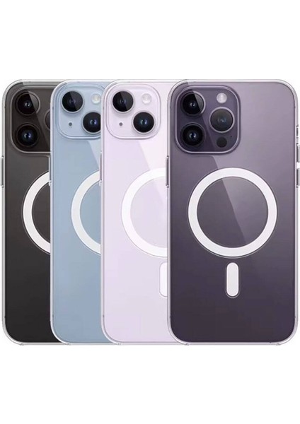 Apple iPhone 15 Pro Kılıf Magsafe Şarj Özellikli Şeffaf Sert Pc Vlmr Embos Kapak-Renksiz modelleri