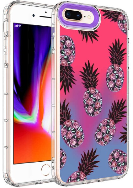 iPhone 8 Plus Uyumlu Kamera Korumalı Renkli Desenli Sert Silikon Vlmr Korn Kapak-No6
