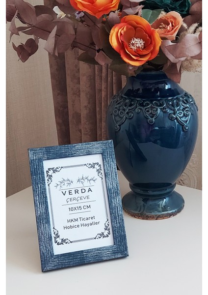 10X15 cm Fotoğraf Çerçevesi! Ahşap Ayaklı Pvc Camlı Dekoratif Masaüstü Çerçeve! Mavi Renk fiyatları