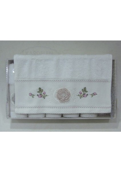 30X50 Duygu Bambu Nakışlı El Isı Dantelli Havlu Seti, Bej, 6'lı modelleri