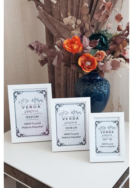 3 Lü Set! 10X15, 13X18 cm ve 15X21 cm Fotoğraf Çerçevesi!pvc Camlı Dekoratif Çerçeve! Beyaz Renk!