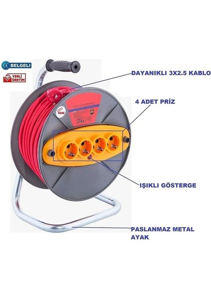 30 Metre 3x2.5 Makaralı Seyyar Kablo fiyatları