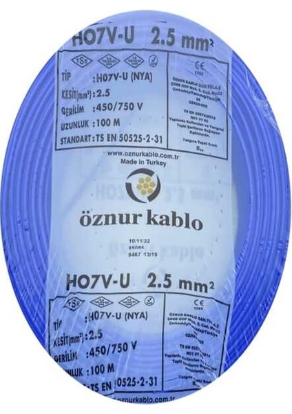 2.5 Nya Mavi Bakır Kablo (100M Fiyatıdır)