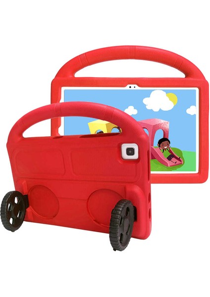 Lenovo M10 Plus TB-X606F Uyumlu Vlmr Wheel Car Tekerlek Standlı Tablet Eva Silikon Kılıf-Kırmızı