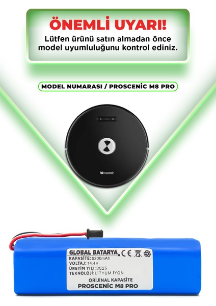 Proscenic M8 Pro Uyumlu Akıllı Robot Süpürge Bataryası 14.4V 5200MAH Li-Ion Pil (Orijinal Kapasite) indirimleri
