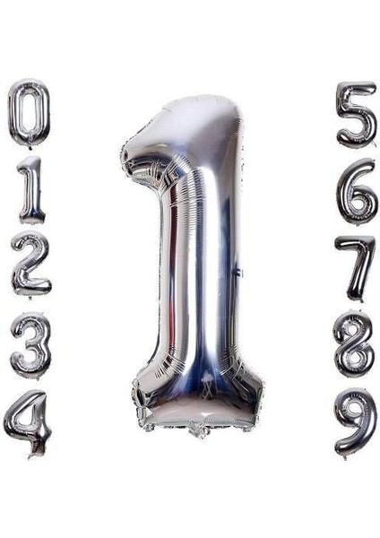 Gümüş Rengi Folyo Rakam Balon 1 Metre fiyatları