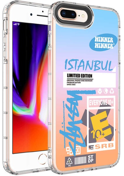 iPhone 8 Plus Uyumlu Kamera Korumalı Renkli Desenli Sert Silikon Vlmr Korn Kapak-No5 modelleri