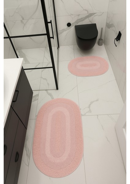 %100 Pamuk Dokuma, Su Emici, Banyo Paspas Seti, Banyo Halısı Vera 2'li Klozet Takım 60X100-60X50