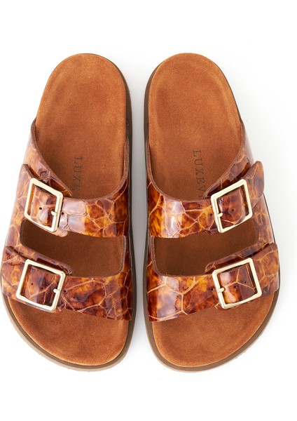 Kadın Hakiki Deri Terlik Taba Kroko Desenli Çift Tokalı Vega fiyatları