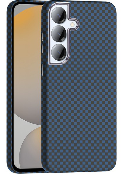 Galaxy S25 Plus Kılıf M-Safe Şarj Özellikli Karbon Fiber Görünümlü Vlmr Gros Kapak - Lacivert