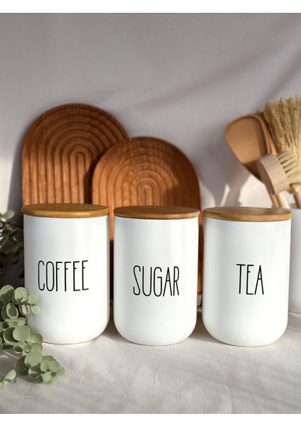 3'lü Bambu Kapaklı Cam Kavanoz Seti, Çay, Kahve, Şeker Için Şık ve Dayanıklı Tasarım