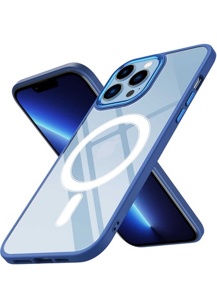 iPhone 12 Pro Max Uyumlu Wireless Şarj Özellikli Vlmr Krom Magsafe Silikon Kapak-Lacivert