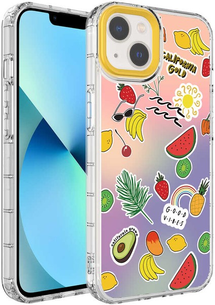 iPhone 13 Uyumlu Kamera Korumalı Renkli Desenli Sert Silikon Vlmr Korn Kapak-No4
