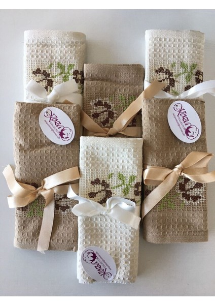 6’lı Kanaviçe Nakışlı Krem-Kahve Peçete, 40X60 Cm, Şık ve Kullanışlı Set fırsatları