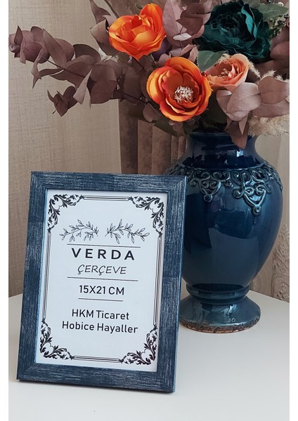 13X18 cm Fotoğraf Çerçevesi! Ahşap Ayaklı Pvc Camlı Dekoratif Masaüstü Çerçeve! Mavi Renk