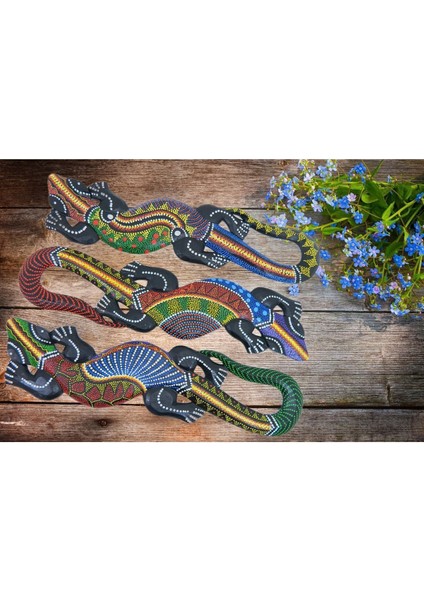 Renkli Ahşap Kertenkele Duvar Dekoru, 100 Cm, Doğal ve El Işçiliği Hediyelik fiyatları