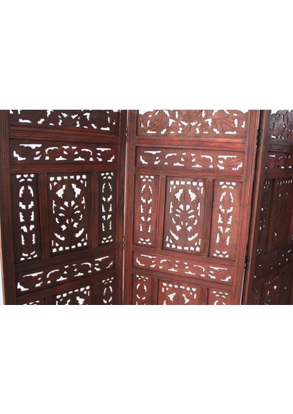 Ahşap Maun Rengi El Oyması Paravan