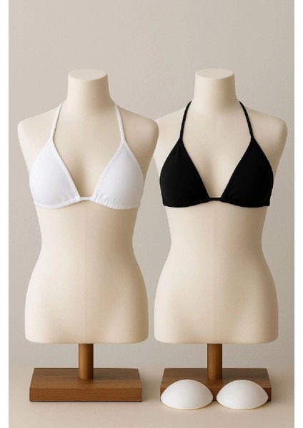 - Kadın Siyah ve Beyaz Minimal Kesim Üçgen Bikini Üstü fırsatları