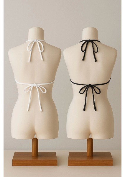 - Kadın Siyah ve Beyaz Minimal Kesim Üçgen Bikini Üstü indirimleri