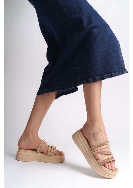 Joy Kadın Ortopedik Taban Düz Topuklu Taşlı Terlik Ten Renk modelleri